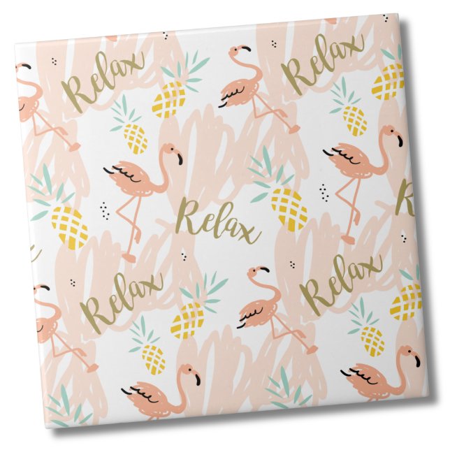 Carreau Pastel Tropical Pink Flamingo Motif (Fun Cute Tropical Pastel Pineapple Pink Flamingo Ceramic Tile)