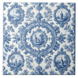 Carreau Pastoral Countryside Rural Folks French Toile Blue