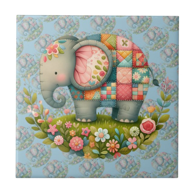 Carreau Patchwork Elephant Floral Meadow Charm (Devant)