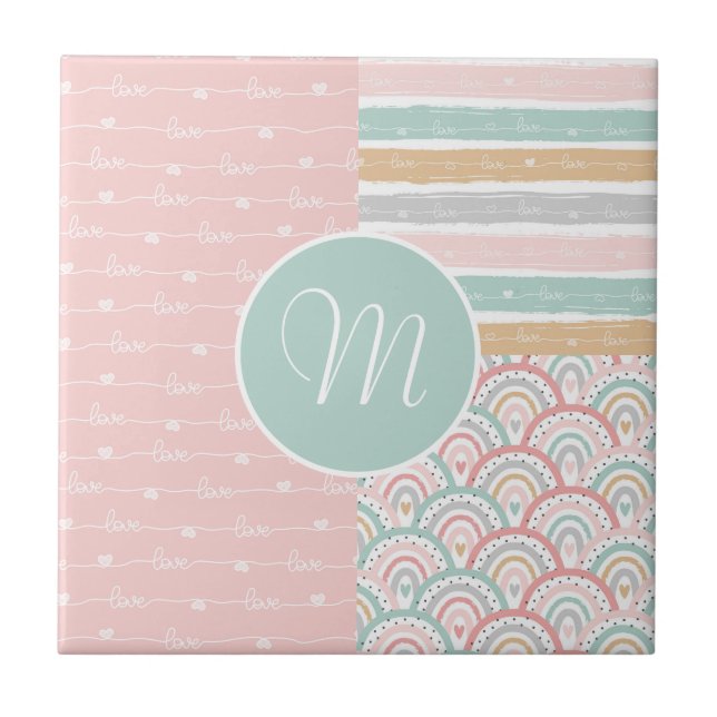 Carreau Patchwork Hearts Rainbows - Monogram Carrelage cér (Devant)