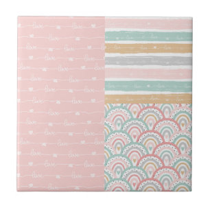 Carreau Patchwork Love Hearts Rainbow Pastel Carrelage en