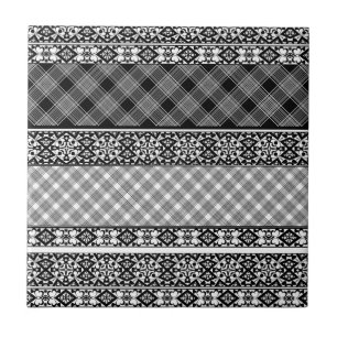 Carreau Patchwork rayé noir et blanc avec dentelle