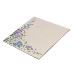 Carreau Pâte violet, blanc & bleu Botanique Flore Imprimer