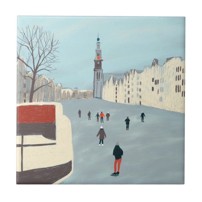 Carreau Patinage sur glace à Amsterdam en hiver (Devant)