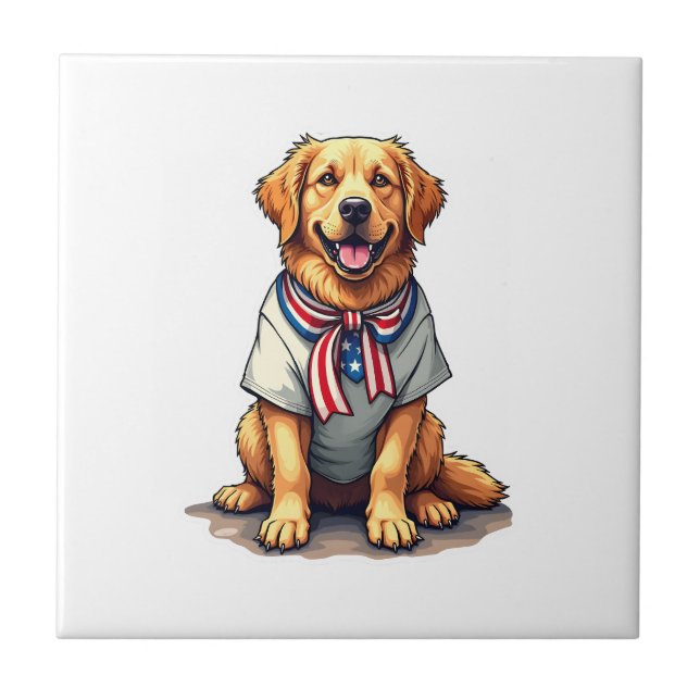 Carreau Patriotic Golden Dog Vintage Engraving Shirt 2 (Devant)