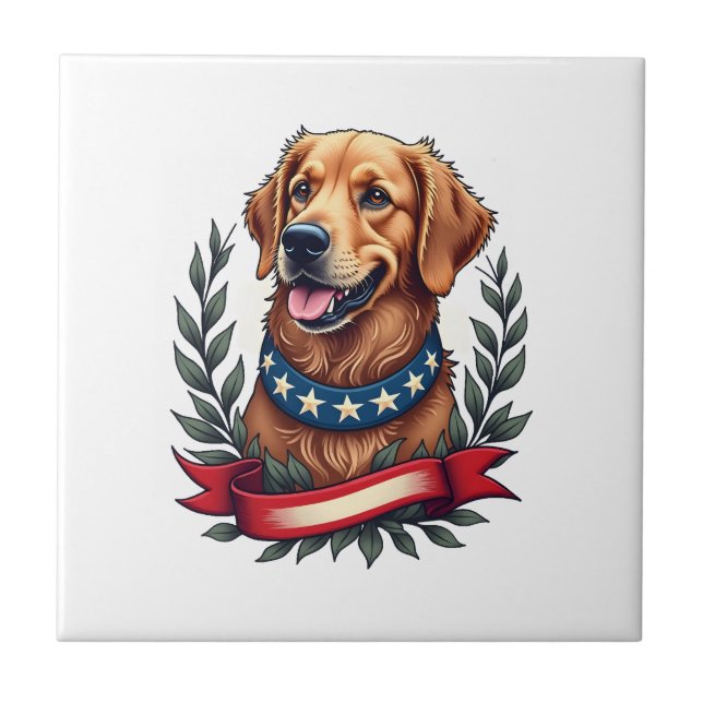 Carreau Patriotic Golden Retriever Americana Art Tee 2 (Devant)