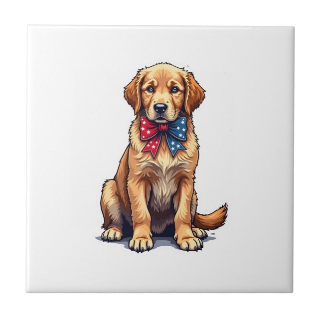 Carreau Patriotic Golden Retriever Puppy Vintage Shirt 4 (Devant)