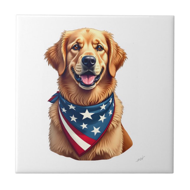 Carreau Patriotic Golden Retriever Vintage Engraving Shirt (Devant)
