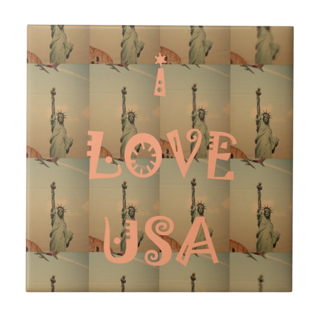 Carreau Patriotic Pop Art : "I Love USA" Graphisme Art Des (Devant)