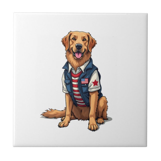Carreau Patriotic Service Dog Golden Retriever Shirt 4 (Devant)