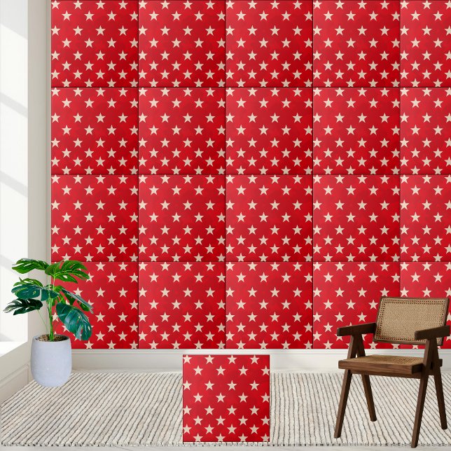Carreau Patriotique rouge et blanc étoiles Motif céramique (Patriotic Red and White Stars Pattern Ceramic Ceramic Tile)