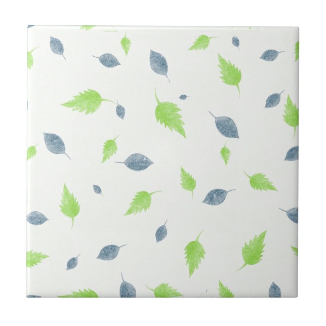 Carreau Pattern Blue & Green Leaves (Devant)