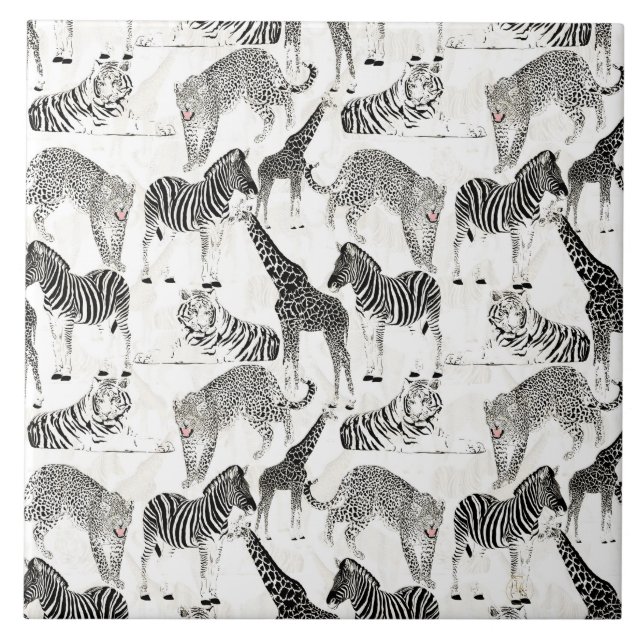 Carreau Patters de Stylish Black et White Jungle Animals (Devant)