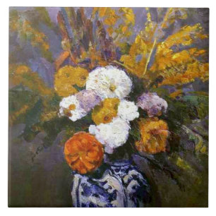 Carreau Paul Cezanne Vintage Dahlias dans un vase Delft