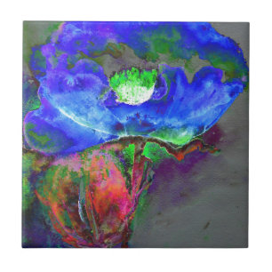 Carreau pavot bleu floral Abstrait