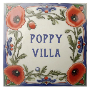 Carreau Pavot Floral Custom House Nom Plaque de signalisat