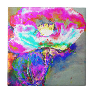Carreau Pavot rose, aquarelle peinture florale