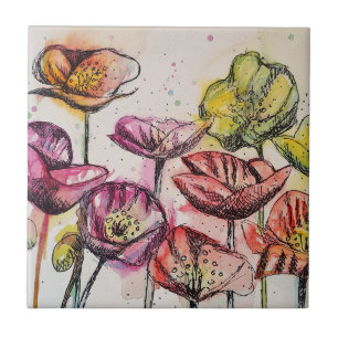 Carreau Pavot rose rose violet Fleurs de pavot Pavois Flor