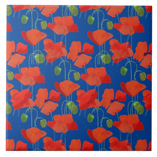 Carreau Pavots lumineux d'écarlate sur le motif floral (Devant)