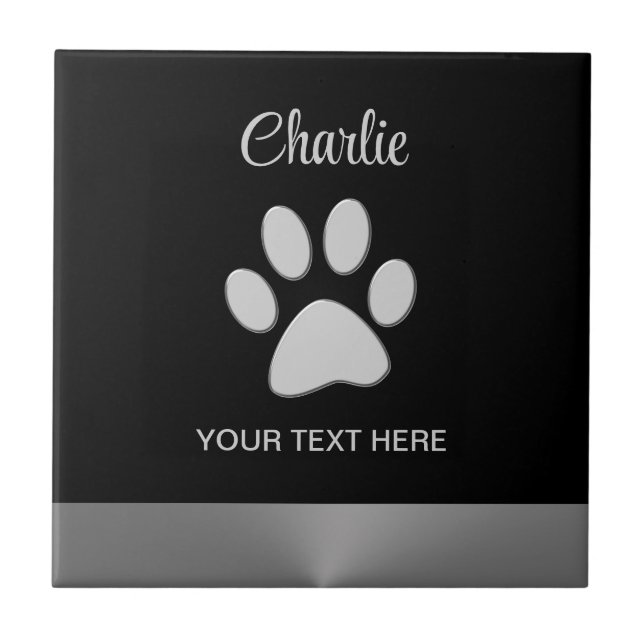 Carreau Paw Chien Argent sur arrière - plan noir (Devant)