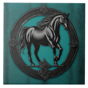 Carreau Pays de l'Ouest équestre Turquoise Cheval noir