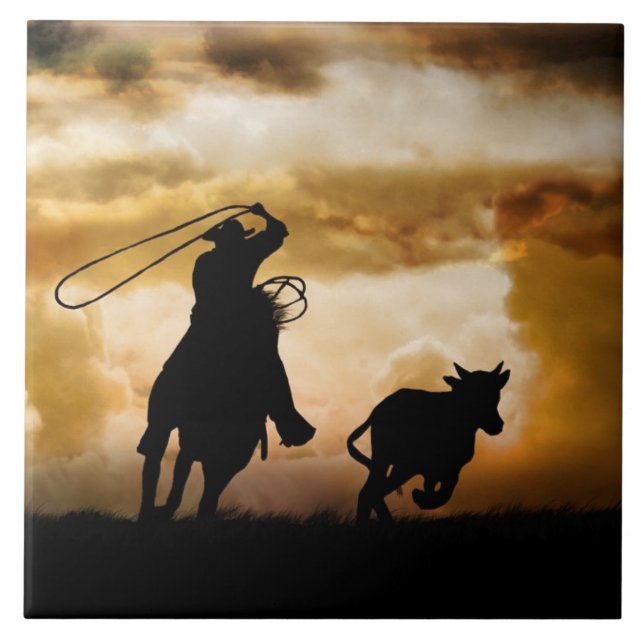 Carreau Pays Western Roping Cowboy et Horse (Devant)