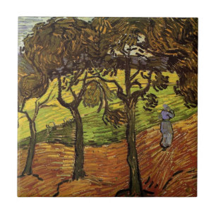 Carreau Paysage, arbres et figures par Vincent van Gogh