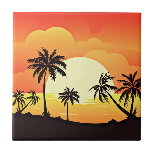 Carreau Paysage au coucher du soleil avec palmiers (Devant)
