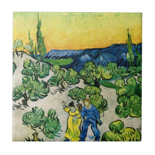 Carreau Paysage avec couple Marche par Vincent van Gogh
