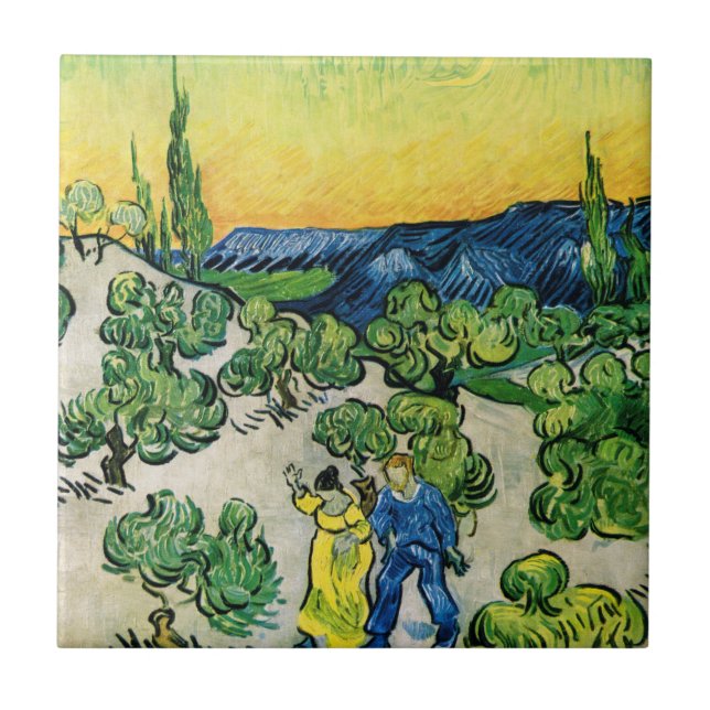 Carreau Paysage avec couple Marche par Vincent van Gogh (Devant)