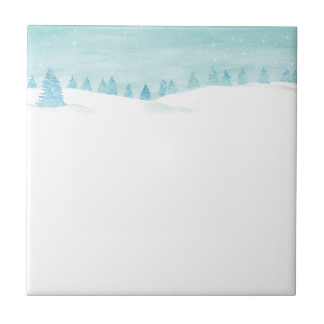 Carreau Paysage De Forêt D'Hiver Neige Avec Des Épinettes (Devant)
