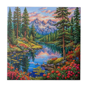 Carreau Paysage de montagne vibrant avec reflet