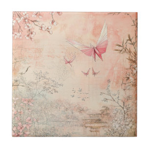 Carreau Paysage de sérénité aux fleurs de cerisier roses (