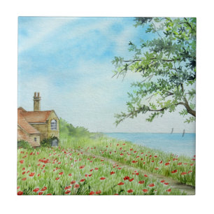 Carreau Paysage de terrain de pavot peinture aquarelle