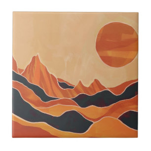Carreau Paysage Désertique Abstrait Bohème avec Soleil Min