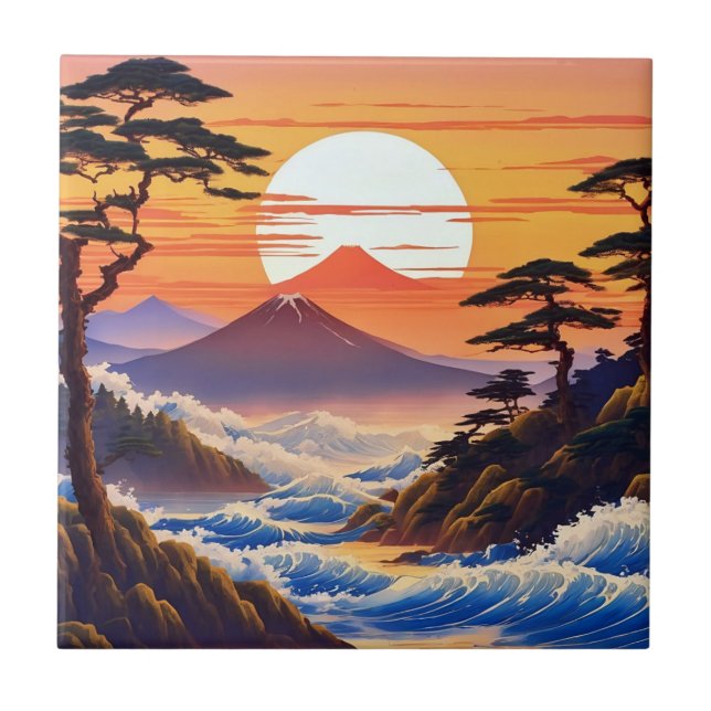 Carreau Paysage du coucher du soleil japonais (Devant)