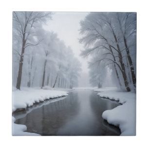 Carreau Paysage hivernal serein avec arbres couverts de ne