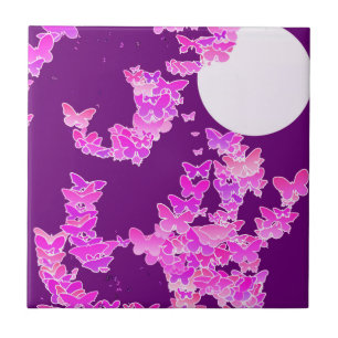 Carreau Paysage lunaire avec papillons - orchidée, améthys