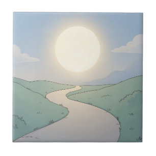 Carreau Paysage minimaliste de coucher de soleil sur une r
