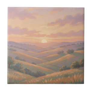 Carreau Paysage Pastel de Collines Ondulantes au Coucher d