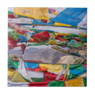 Carreau Paysage tibétain avec drapeaux de prière - Himalay