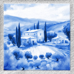 Carreau Paysage toscan Aquarelle Delft Style Bleu Carrelag