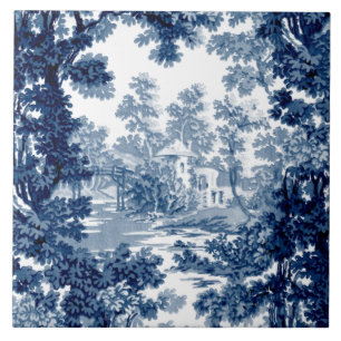 Carreau Paysage Vintage du cottage Bleu de toile et blanc