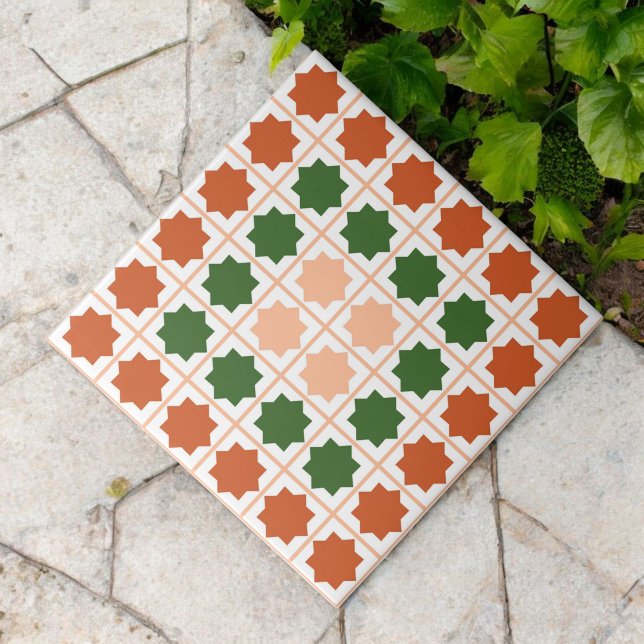Carreau Peach Fuzz Green Terracota islamique géométrique (Créateur téléchargé)