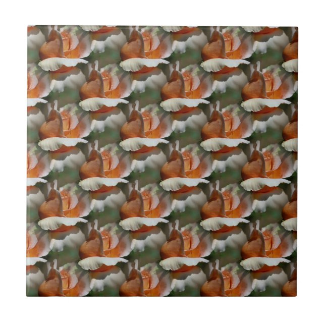 Carreau Peach Rosebuds Floral Art Tile (Devant)