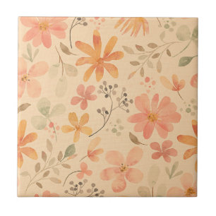 Carreau Peachy—motif floral rose doré
