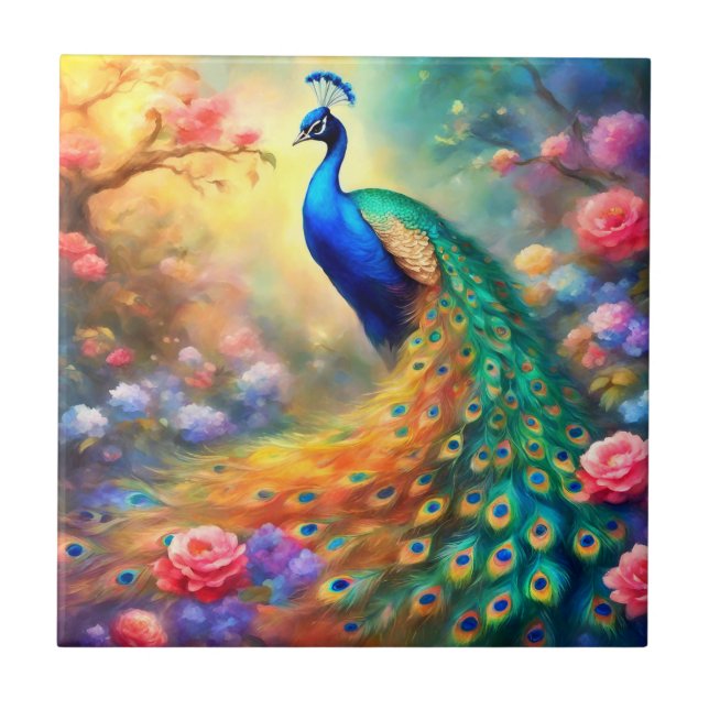 Carreau Peacock Bird 100 avec fleurs (Devant)