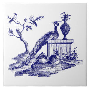 Carreau Peacock et lapins bleus et blancs