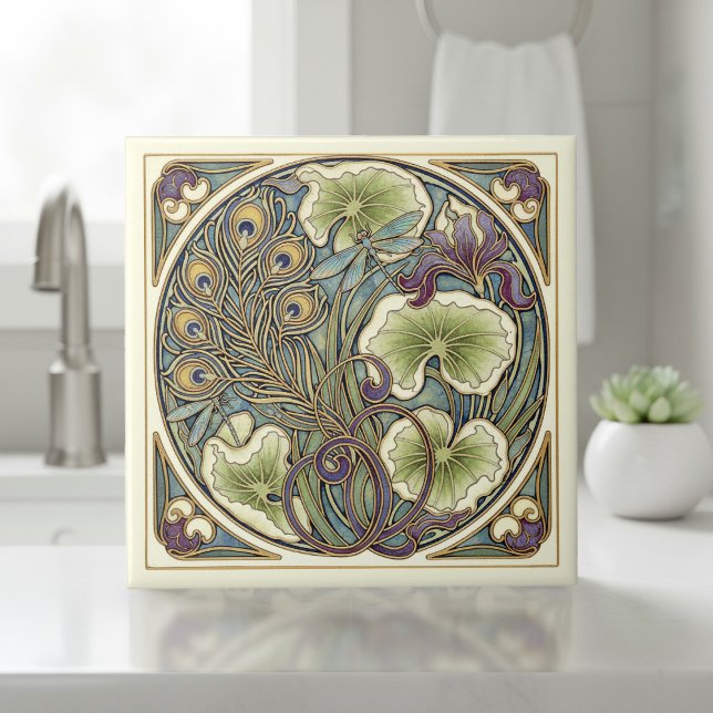Carreau Peacock Feather Art Nouveau Pat#7 ID1193 (Créateur téléchargé)