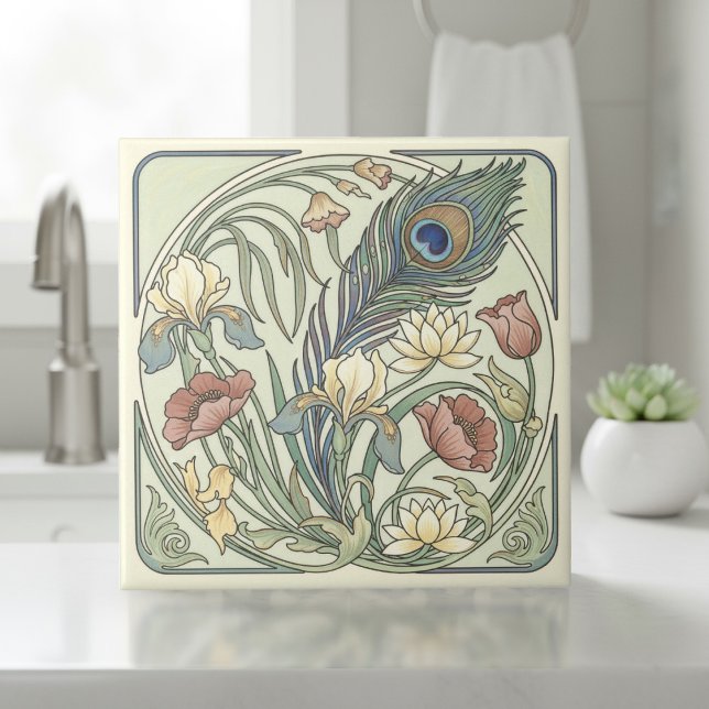 Carreau Peacock Feather Floral Art Nouveau Pat#1 ID1193 (Créateur téléchargé)